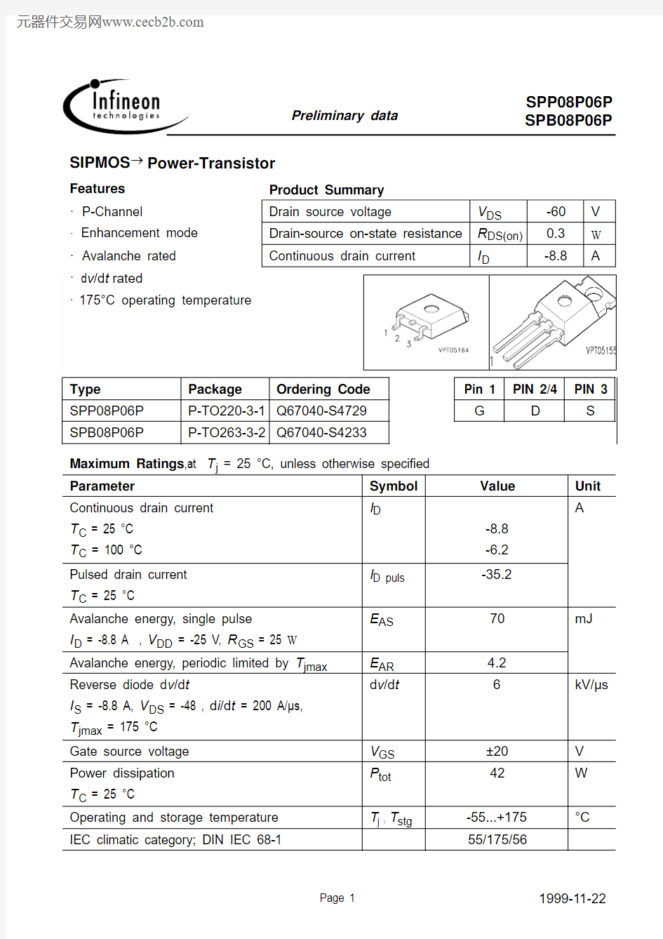 SPP08P06P中文资料