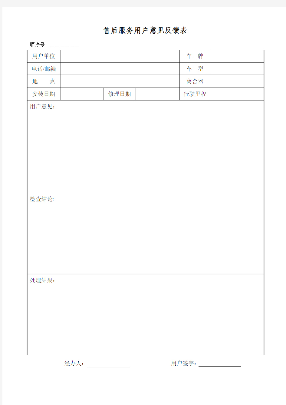 售后服务用户意见反馈表