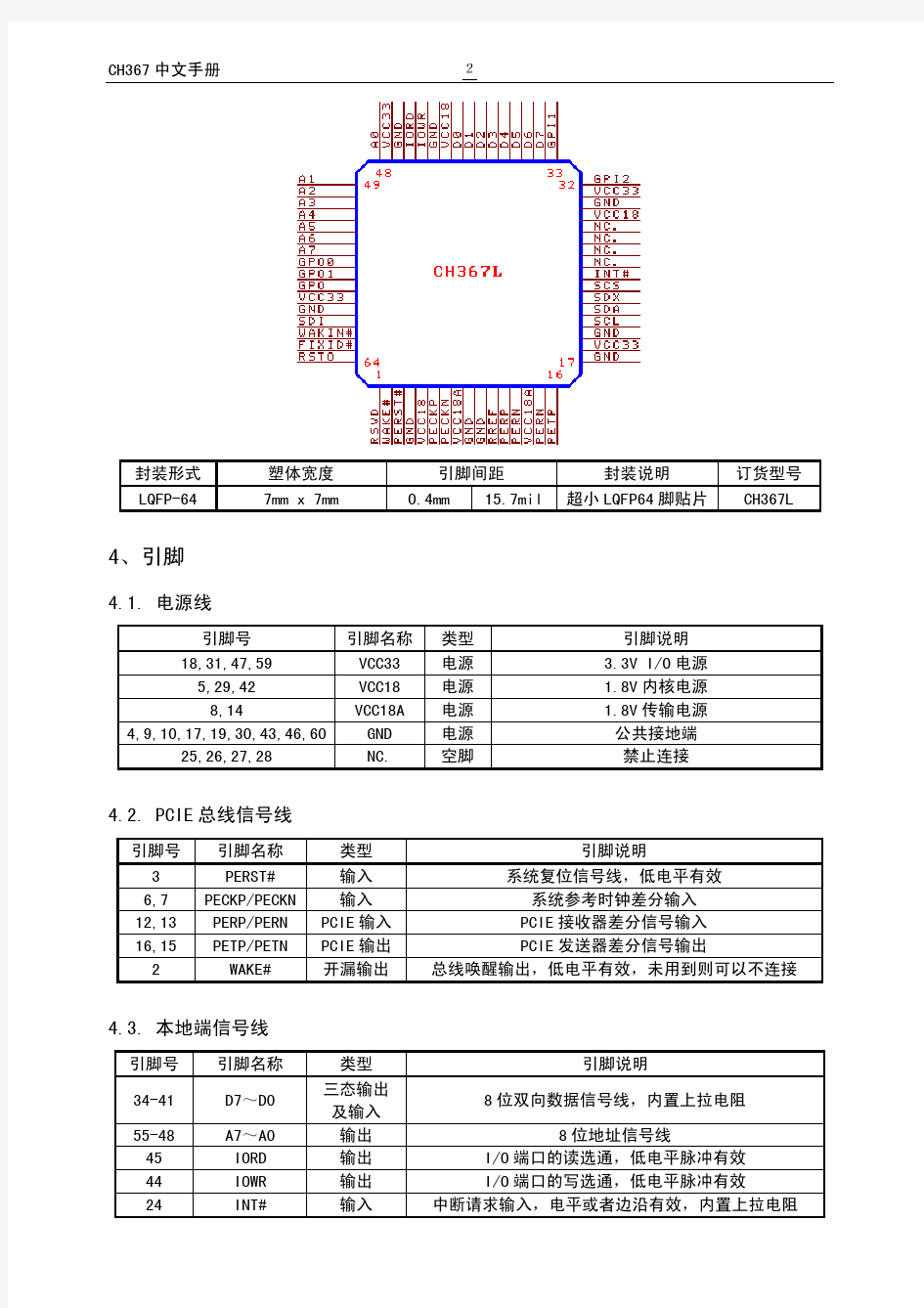 PCIE总线接口芯片CH367中文数据手册