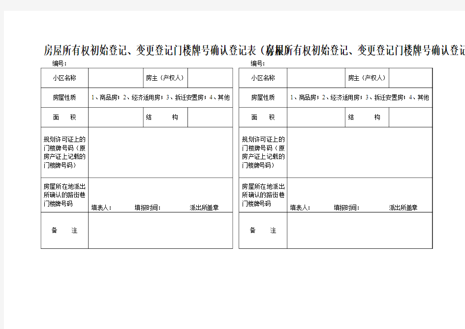 房屋所有权初始登记、变更登记(存根)