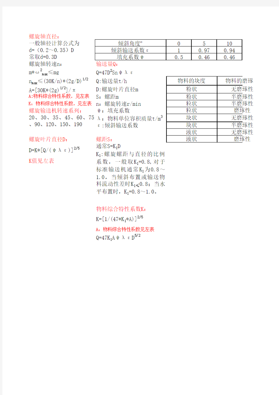 螺旋输送机计算