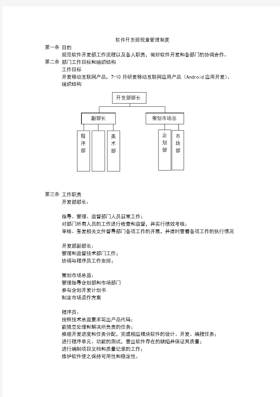 软件开发部规章管理制度