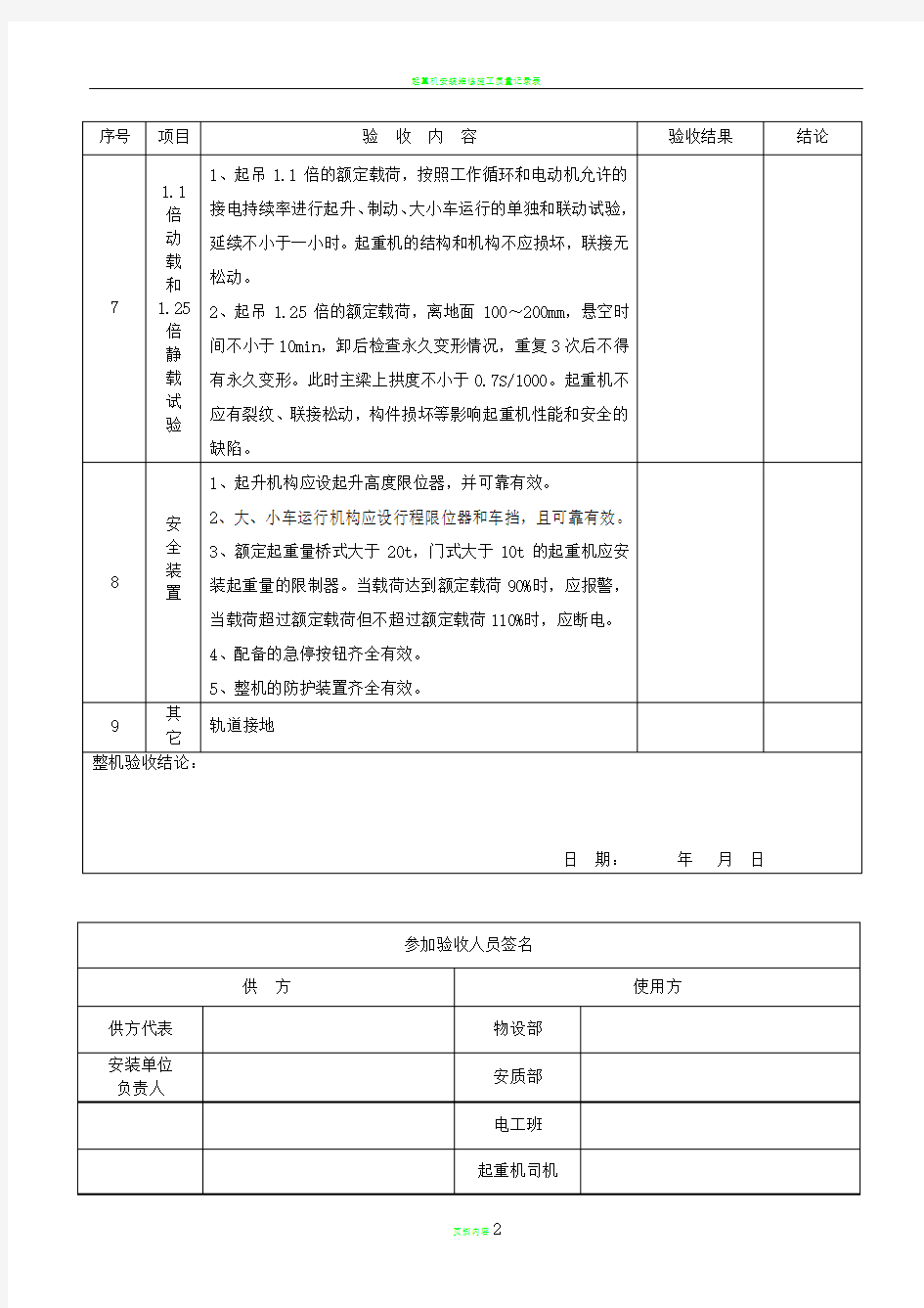 起重机安装验收表