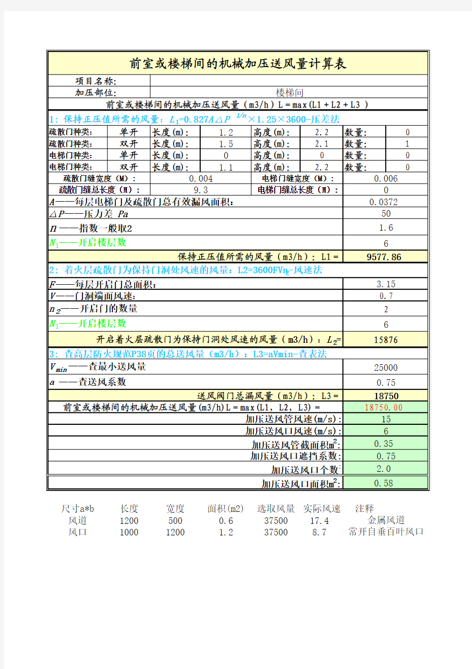 前室楼梯间送风量计算