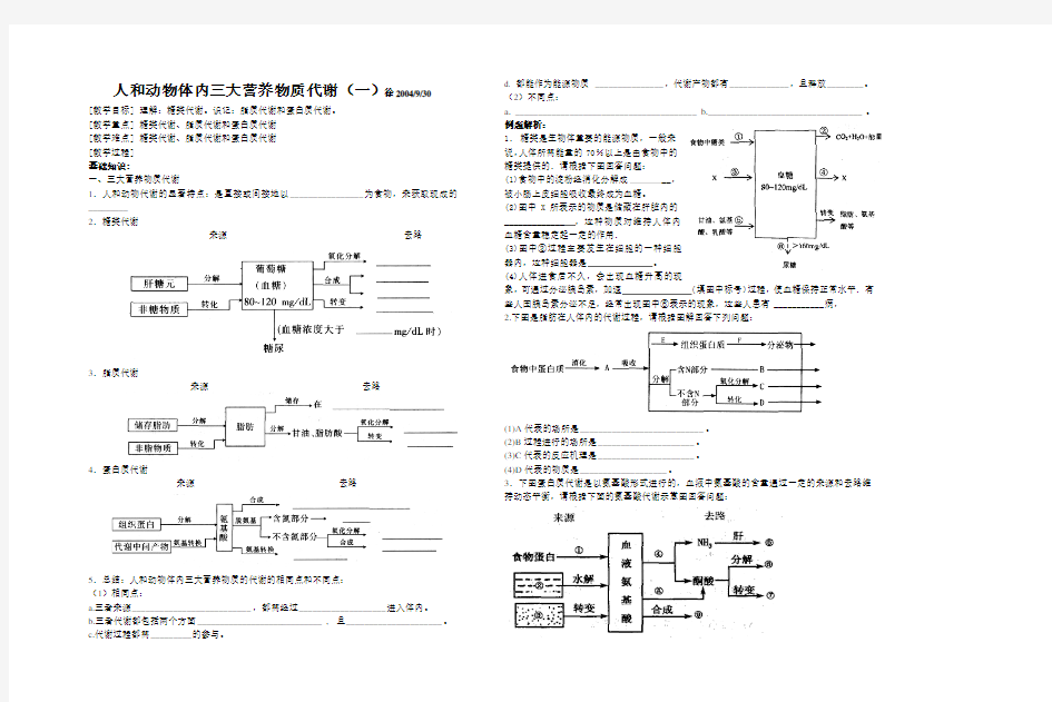 三大营养物质代谢(一)