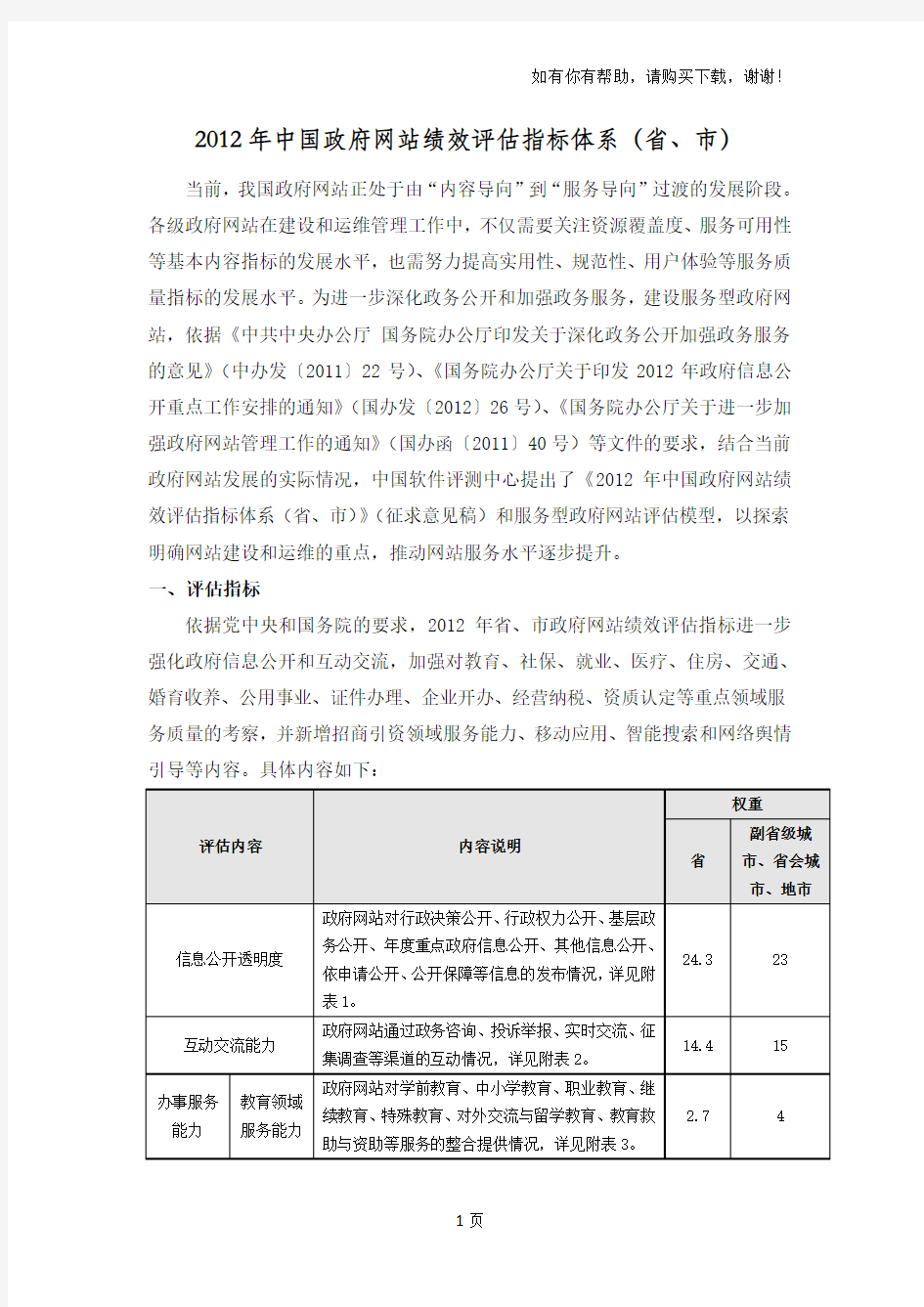 中国政府网站绩效评估指标体系省市