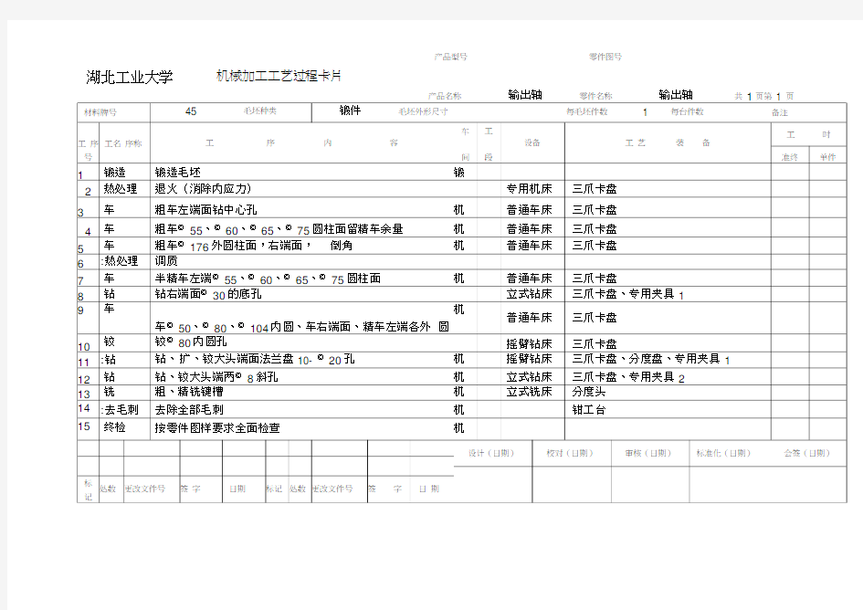 机械加工工艺卡片实例