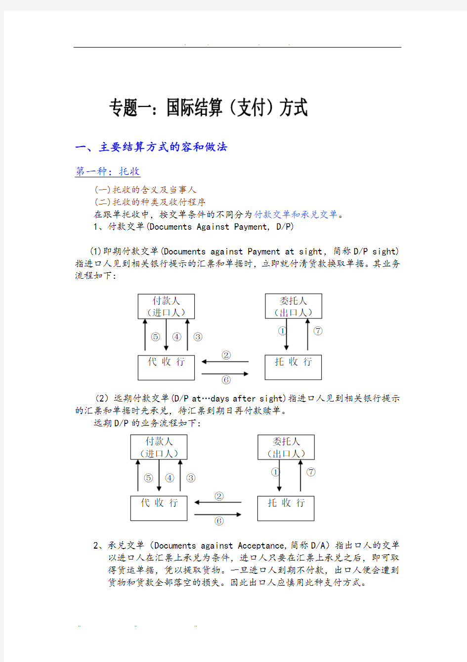 主要结算方式的内容和做法