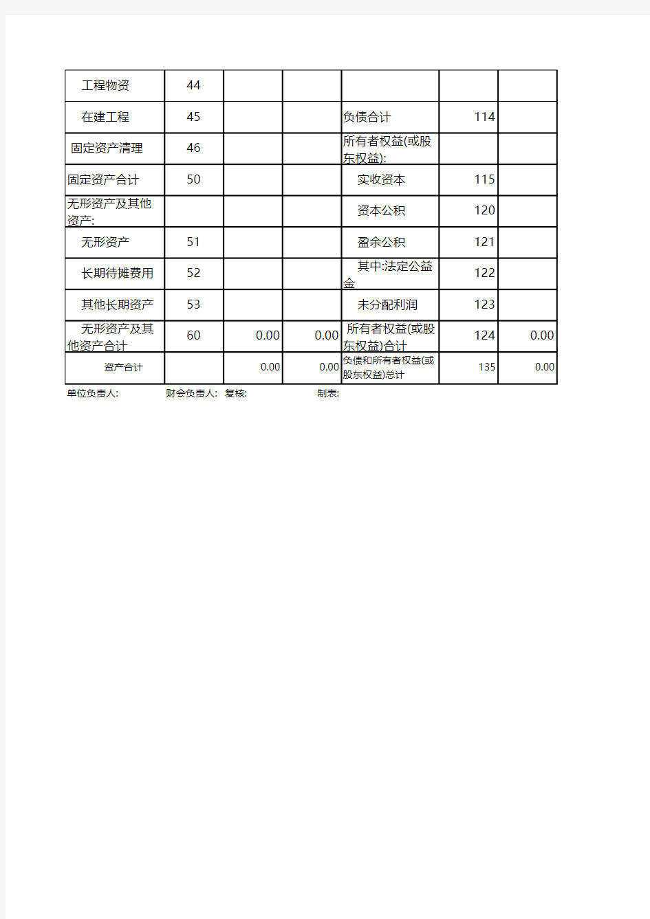 资产负债表(小企业年报)