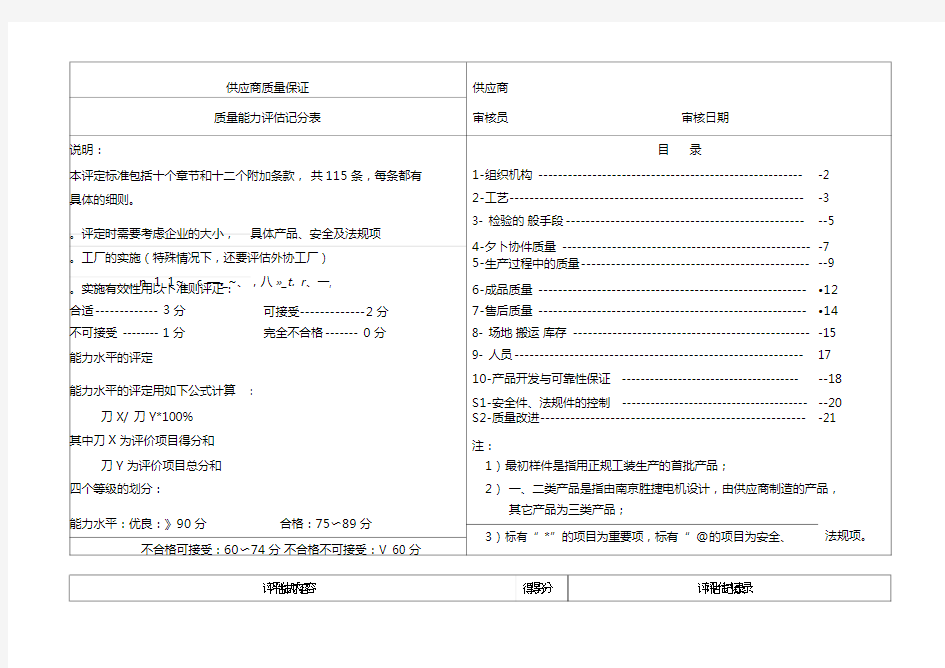 供应商质量体系审核表