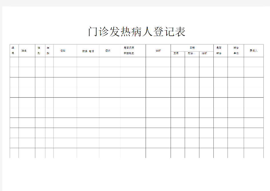 门诊发热病人登记表模板