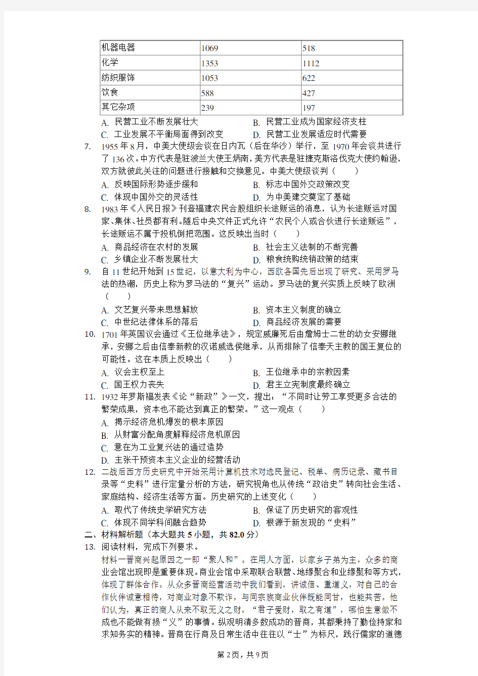 2020年湖南省岳阳市一中高考历史七模试卷(含答案解析)
