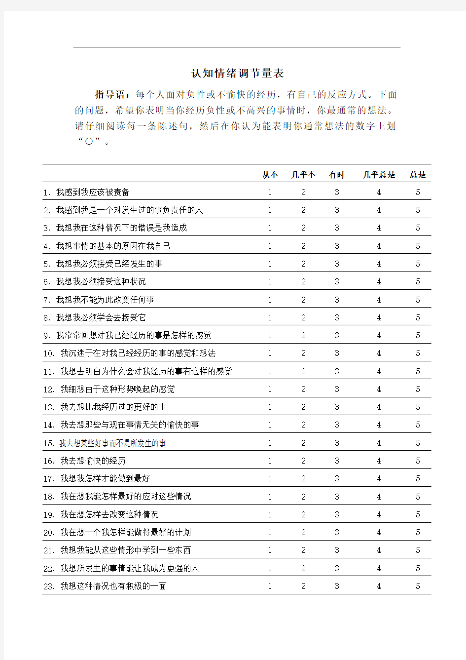 认知情绪调节量表、计分方式及结果解释