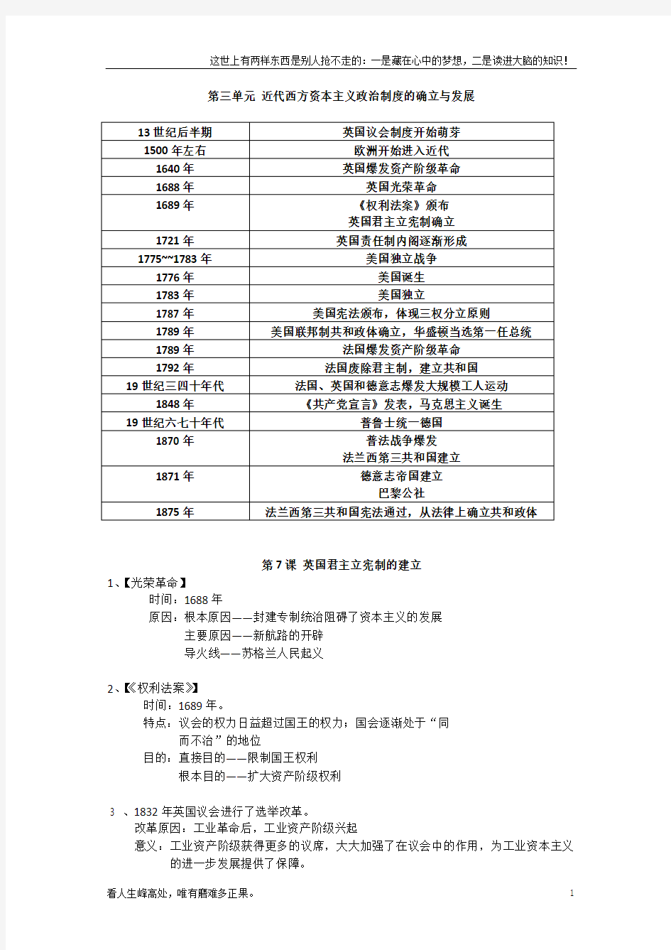 (新)高中历史必修一第三单元知识点总结