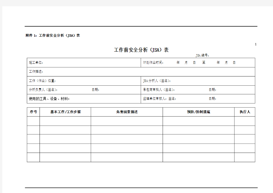 (完整版)工作安全分析(JSA)模板