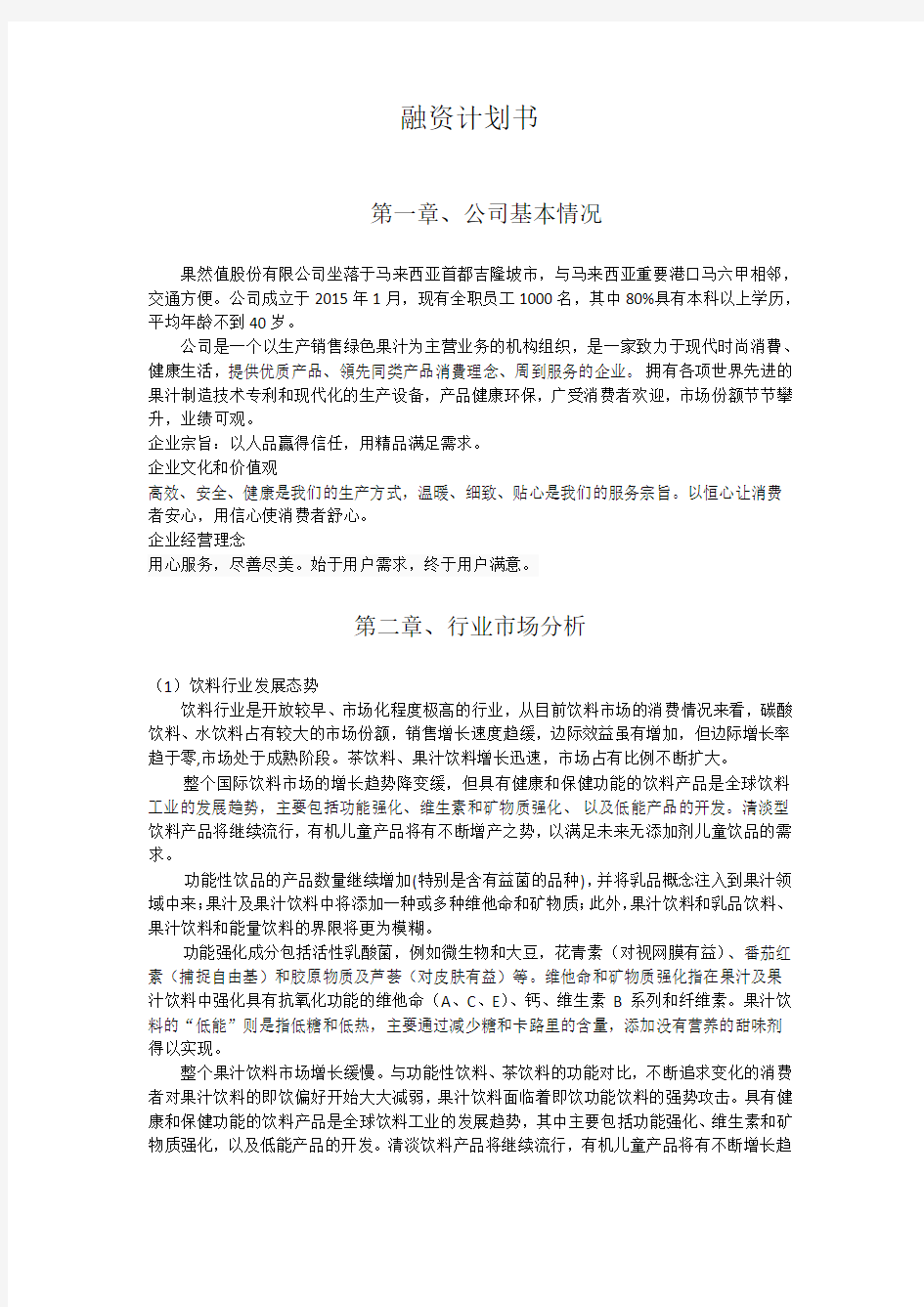 融资策划书分析