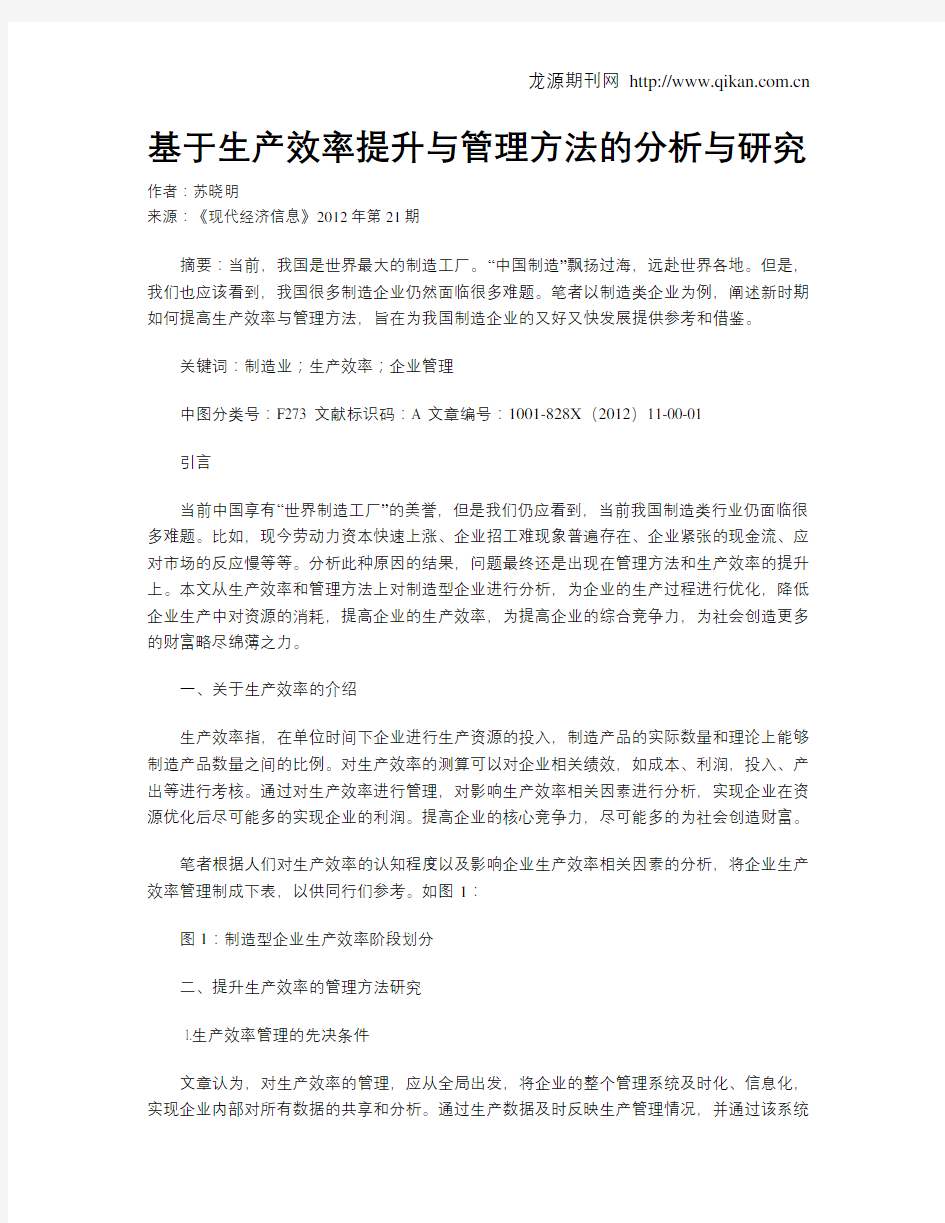 基于生产效率提升与管理方法的分析与研究