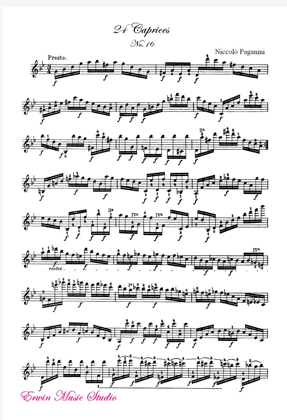 尼科洛帕格尼尼《24首小提琴随想曲第16首》作品.1,小提琴曲谱NiccolòPaganini,24CapricesNo.16