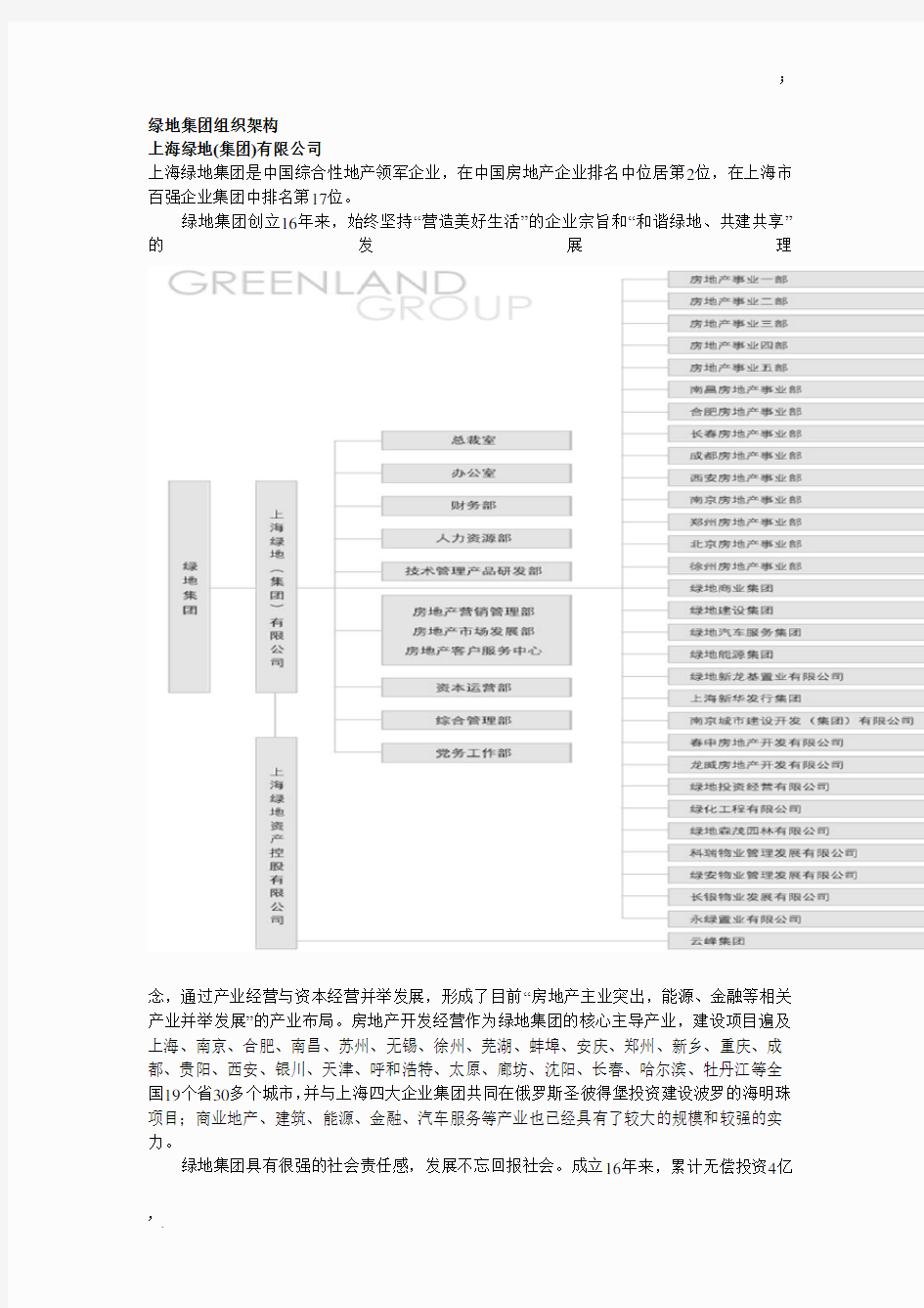 绿地集团组织架构