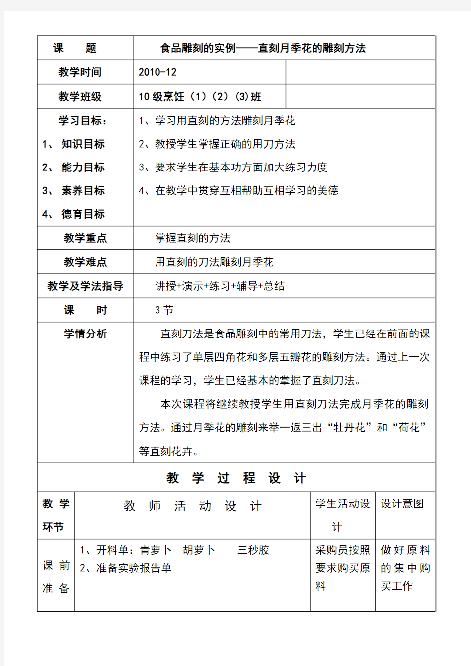 教学设计—月季花的雕刻方法