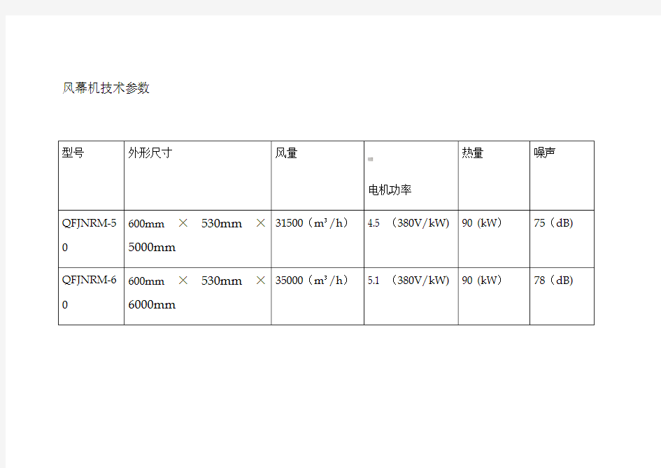 风幕机技术参数..