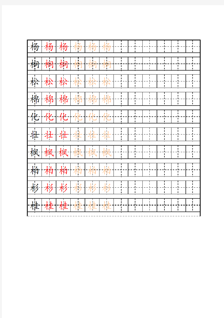 小学一年级上册(人教版)实用练字描红字帖