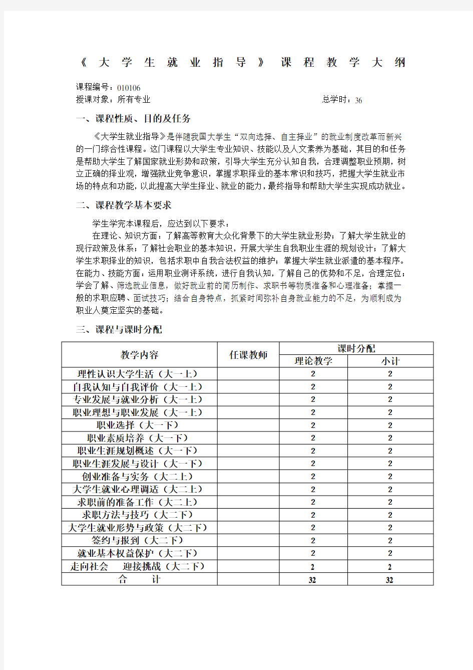 《大学生就业指导》课程教学大纲