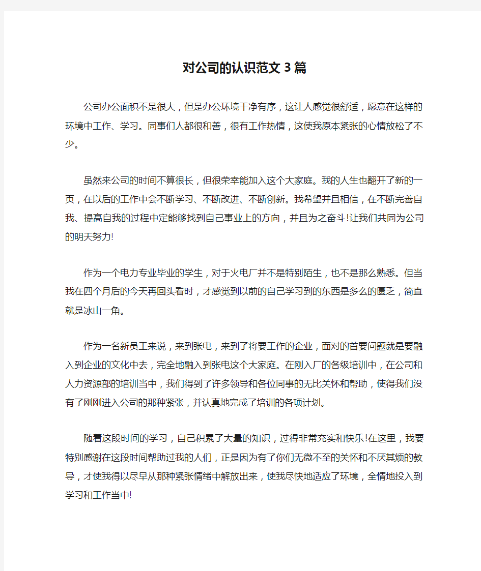 对公司的认识范文3篇