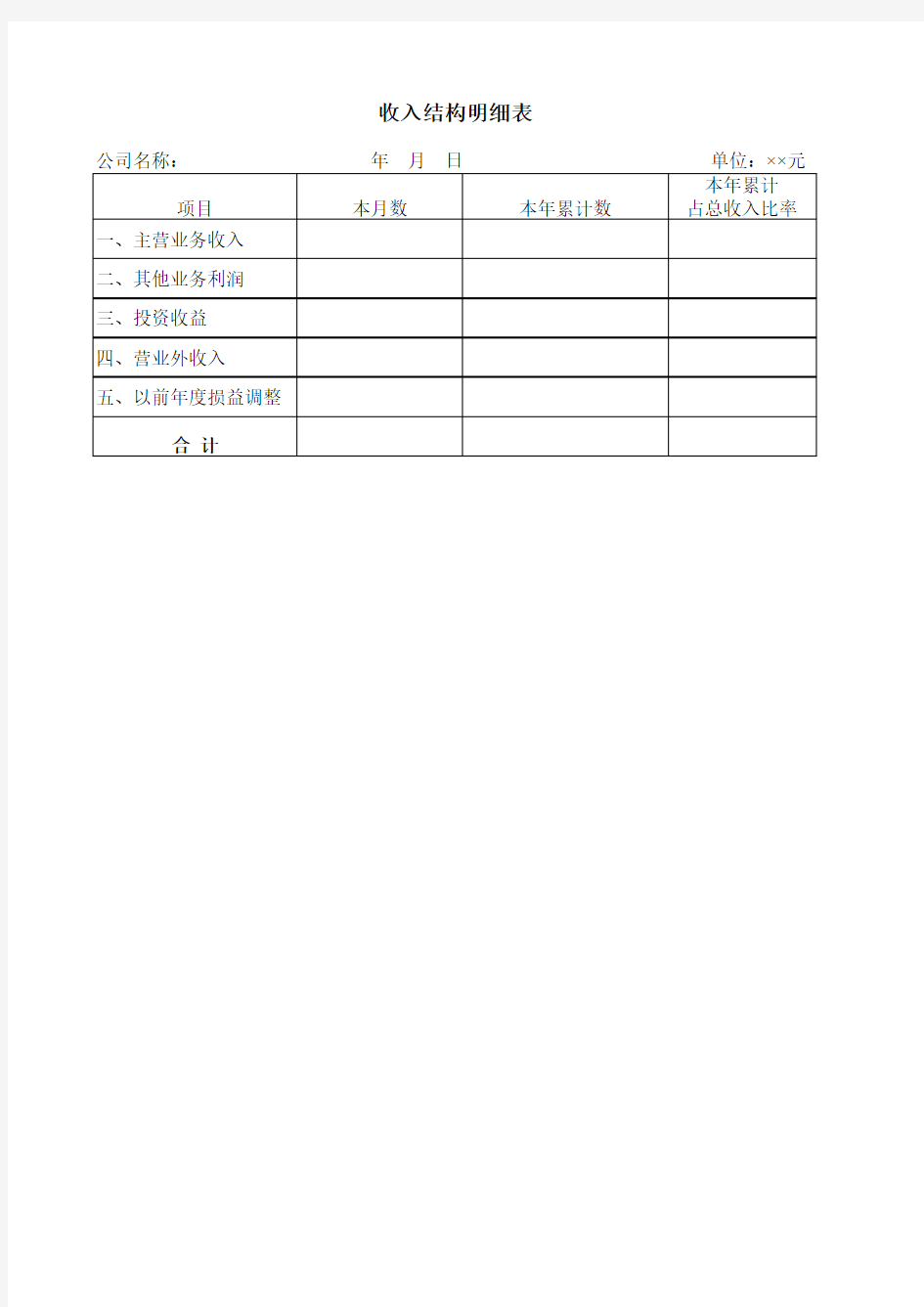 【Excel办公常用表格】收入结构明细表