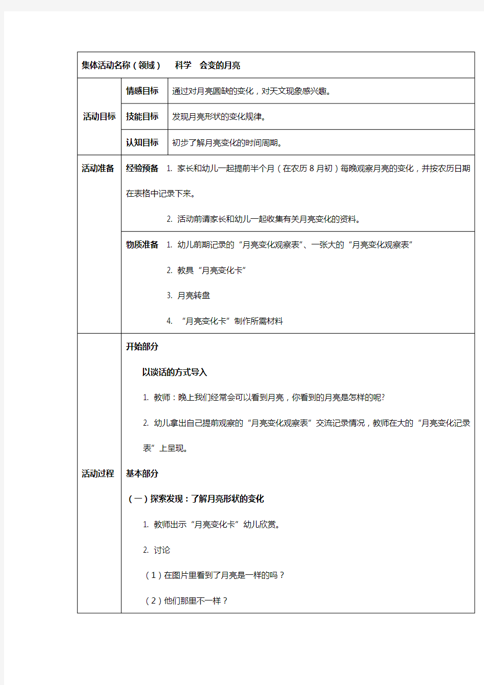 最新幼儿园大班教案--科学会变的月亮