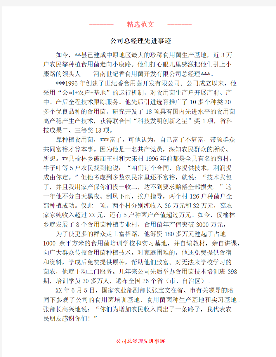 公司总经理先进事迹