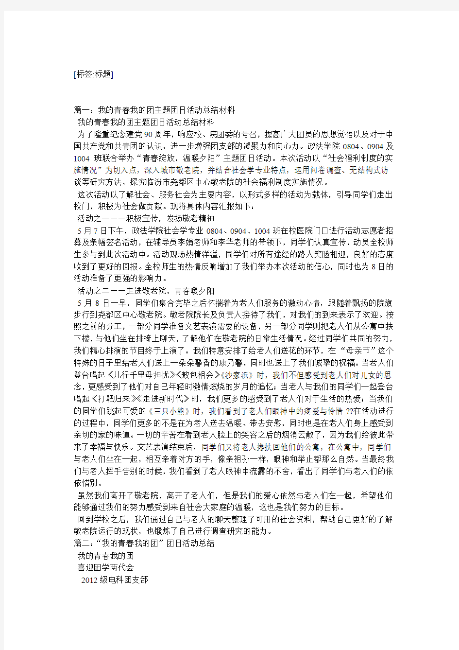 我的青春我的团主题团日活动总结材料