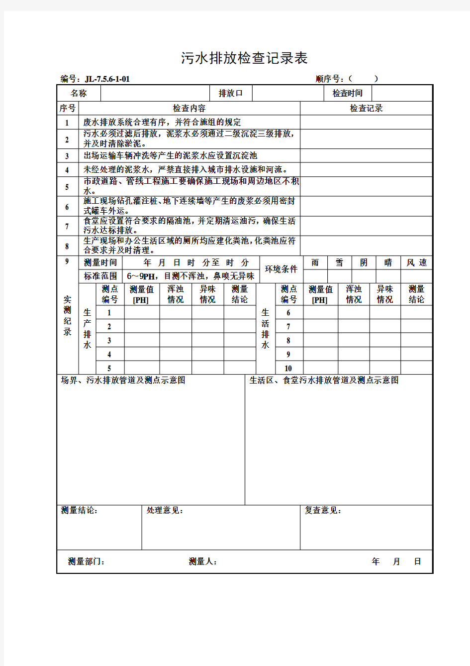 污水排放检查记录表