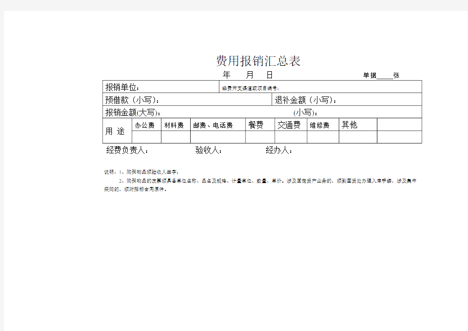 费用报销汇总表