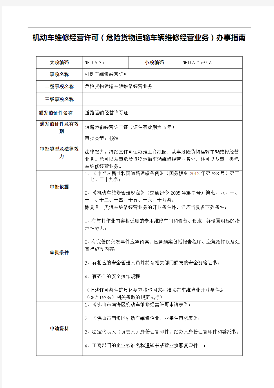 机动车维修经营许可(危险货物运输车辆维修经营业务)办事