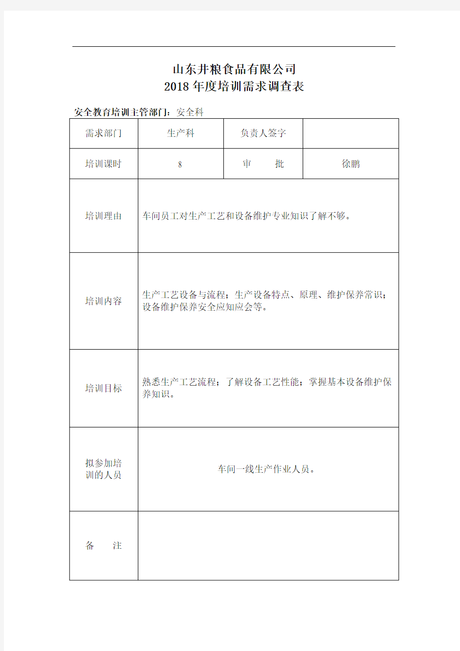 5.1.2.1培训需求调查表