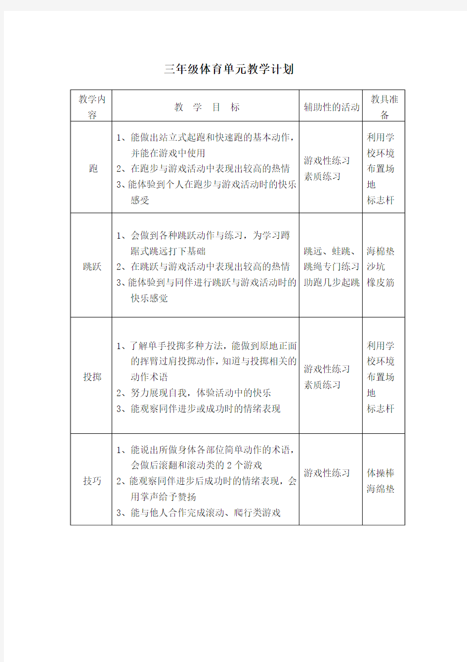 三年级单元教学计划和进度表