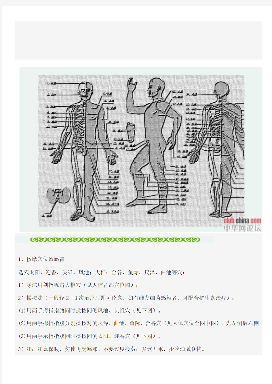 中医人体穴位图及保健按摩方法
