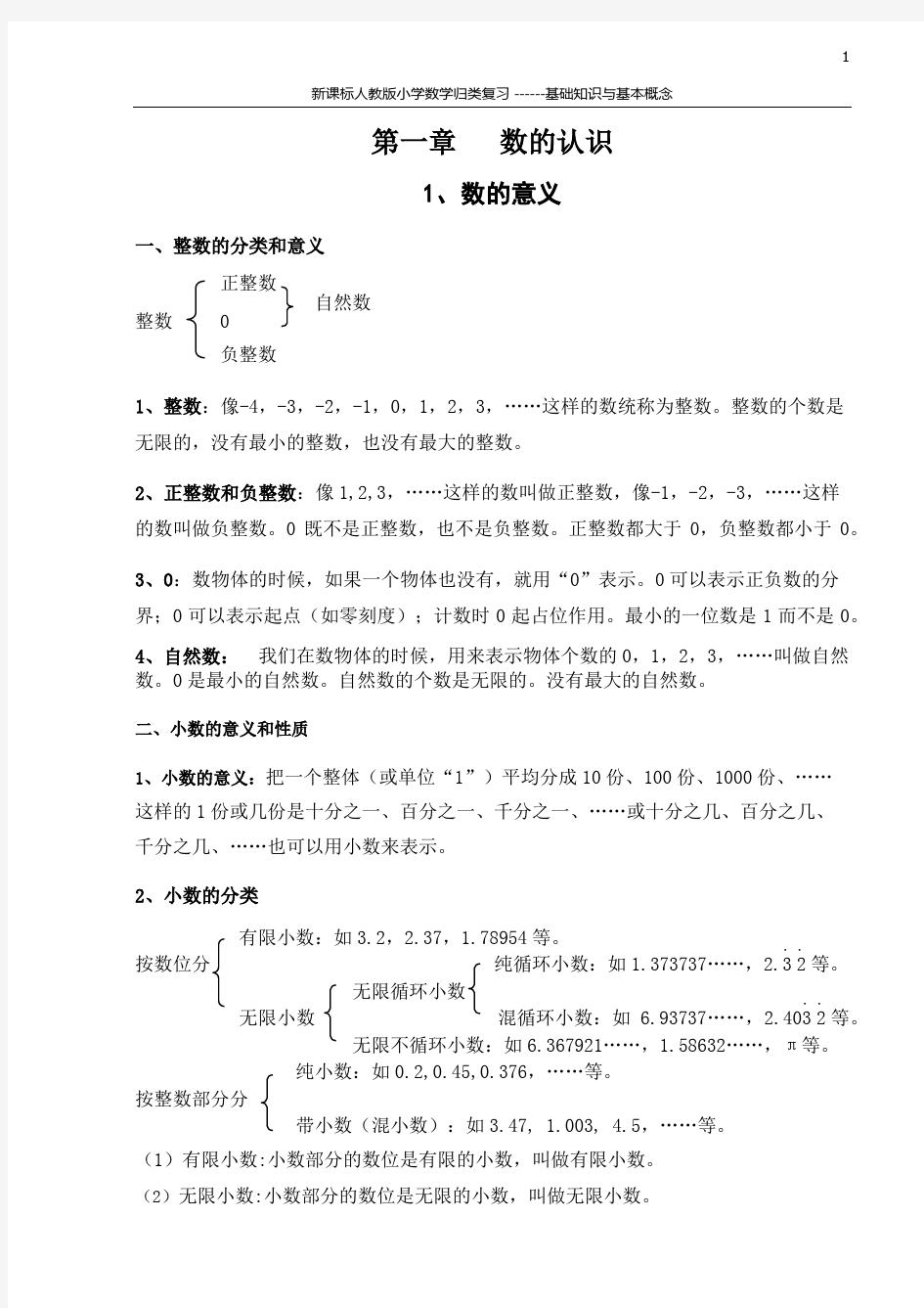 小学数学全部基础知识与基本概念