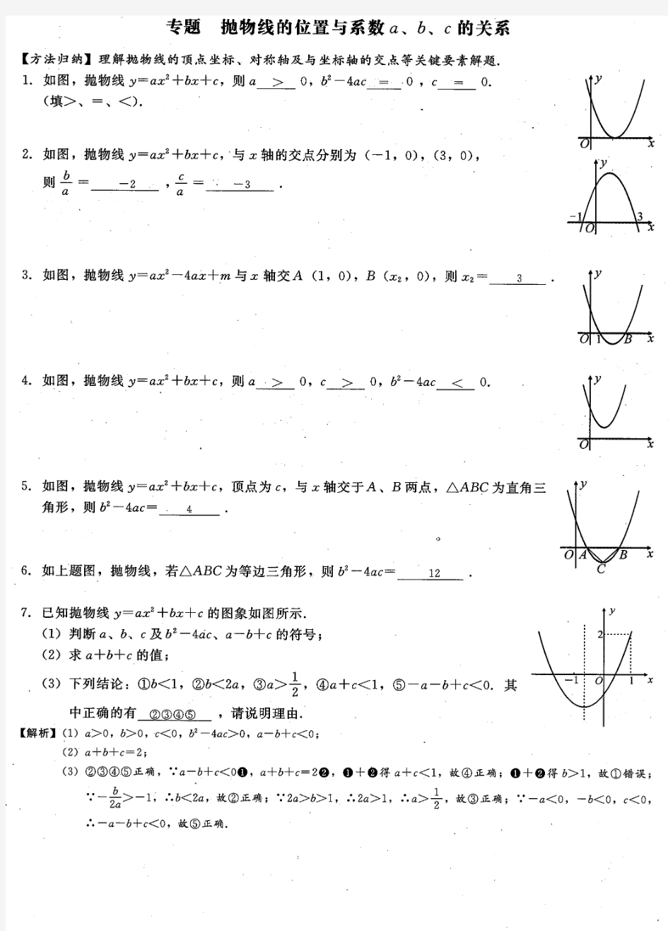 抛物线的位置与系数a、b、c的关系