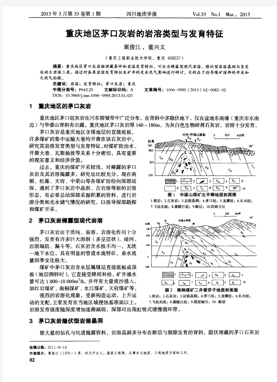 重庆地区茅口灰岩的岩溶类型与发育特征