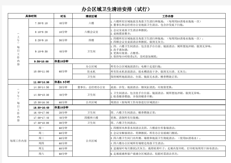 办公室卫生清洁安排