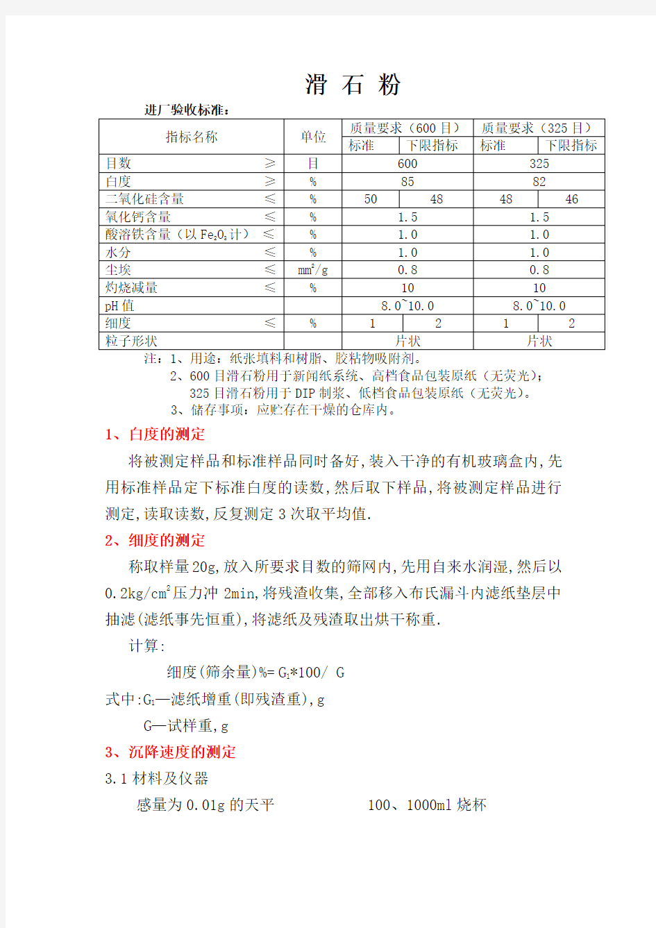 滑石粉标准与检测方法