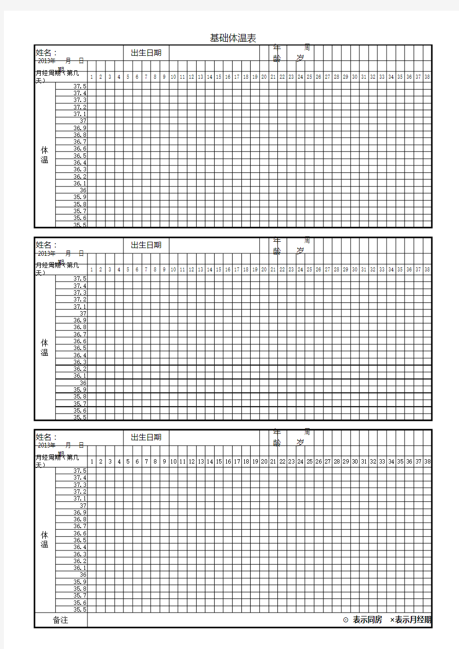女性基础体温表--医院专业版-