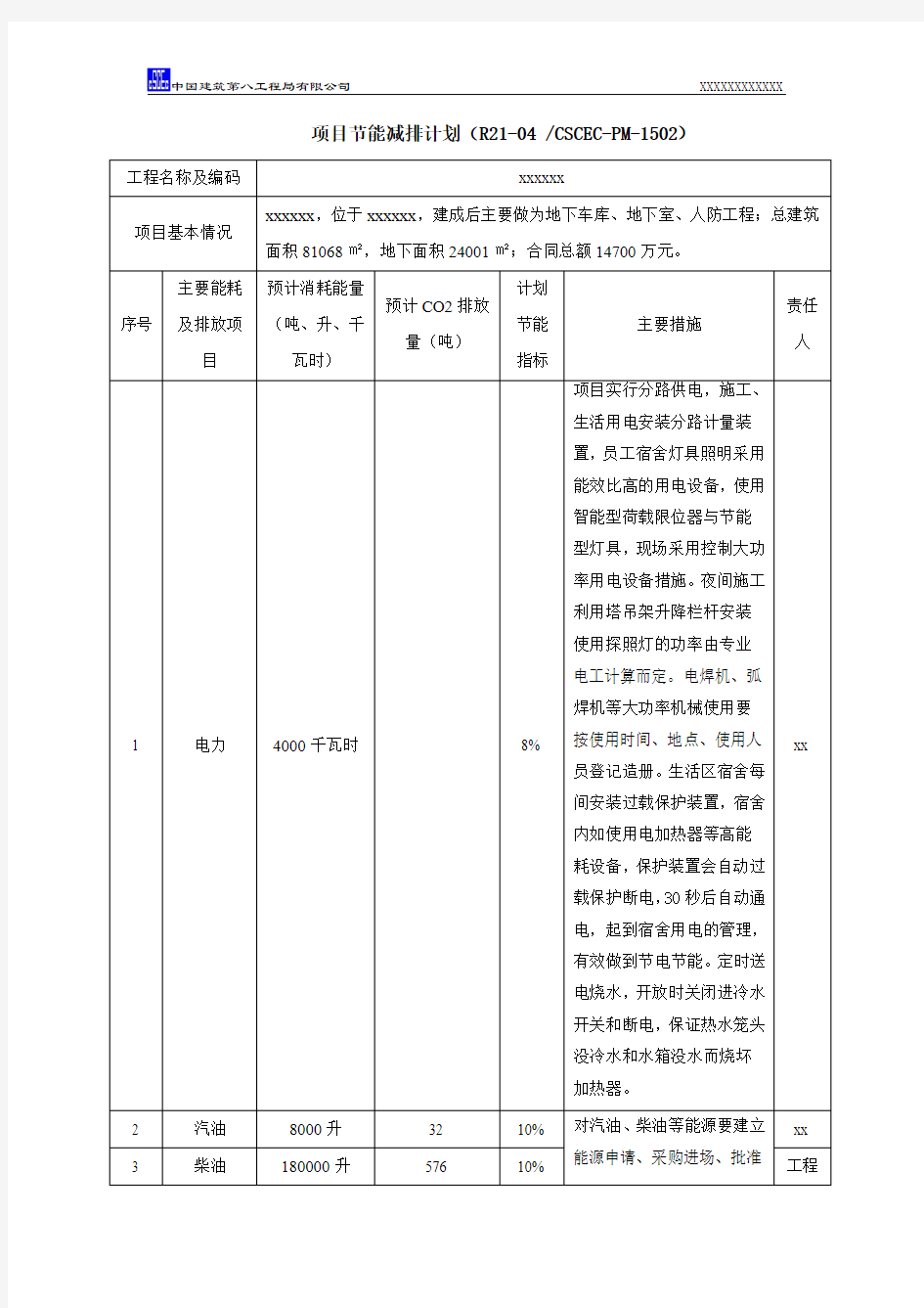 项目节能减排计划