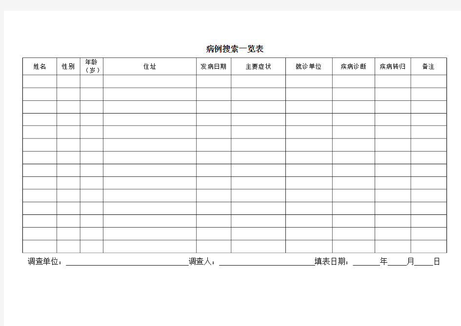 流行病学 病例搜索一览表