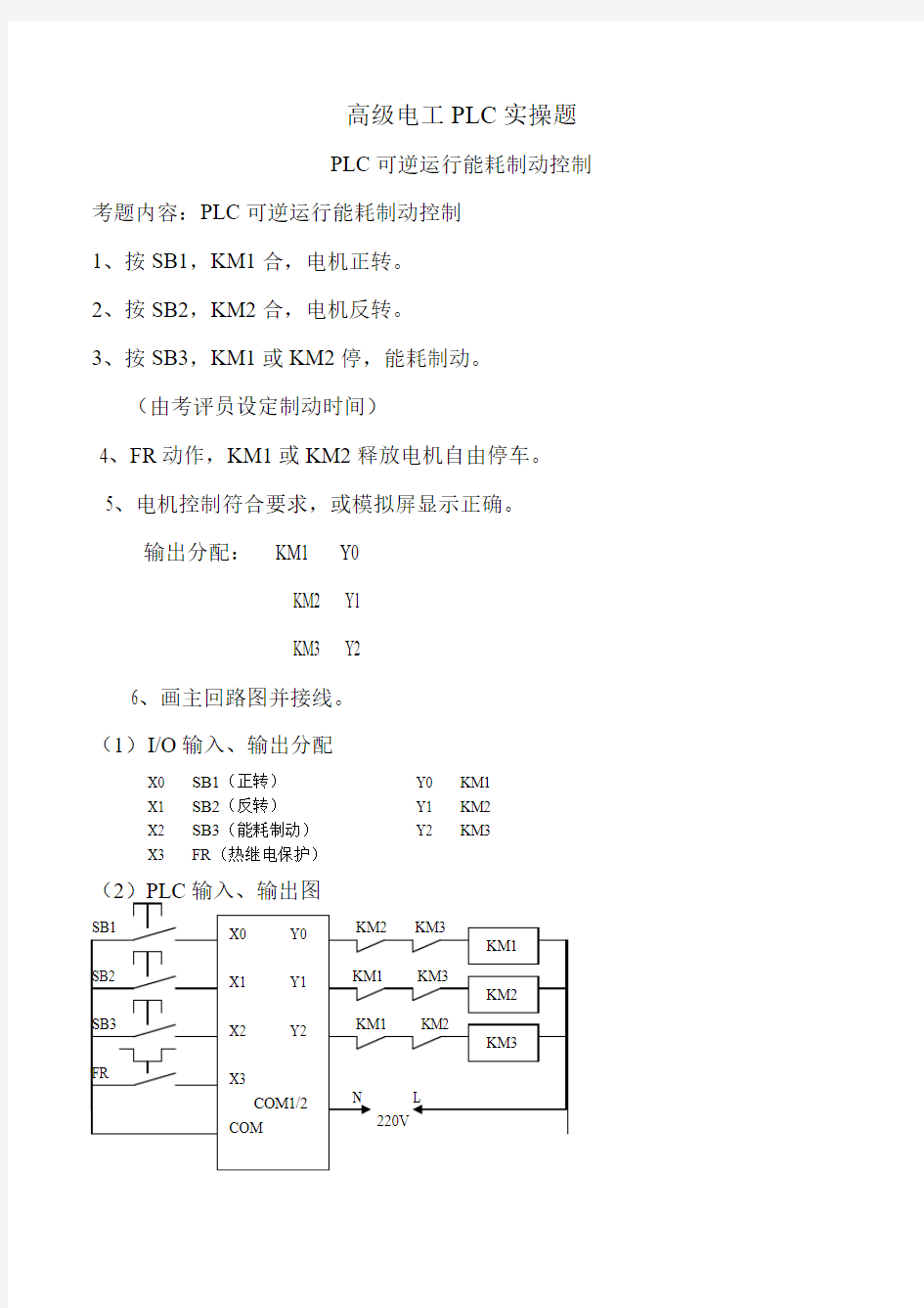 高级电工PLC实操题