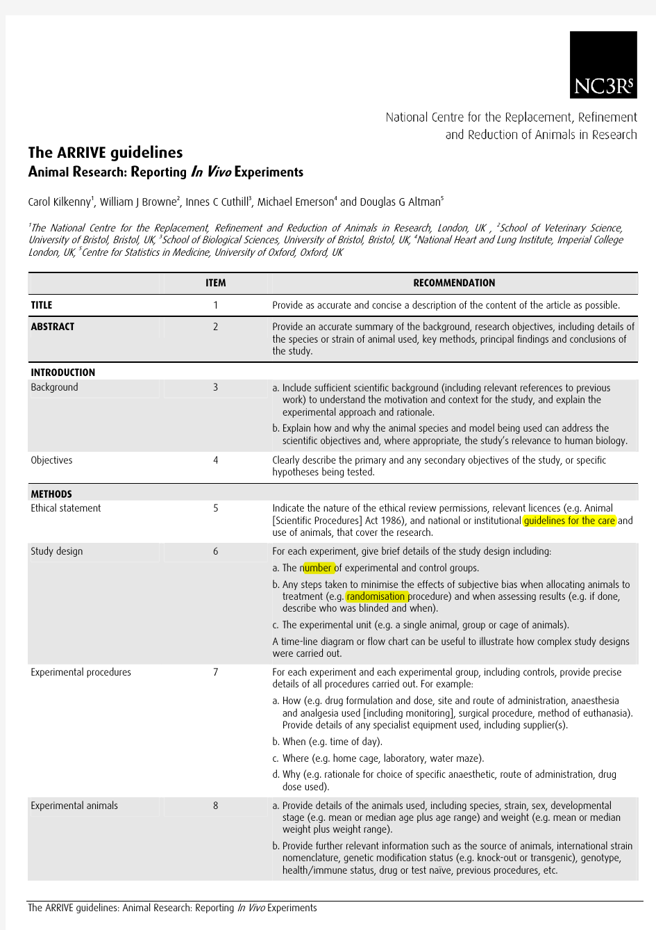 ARRIVE Guidelines for publications