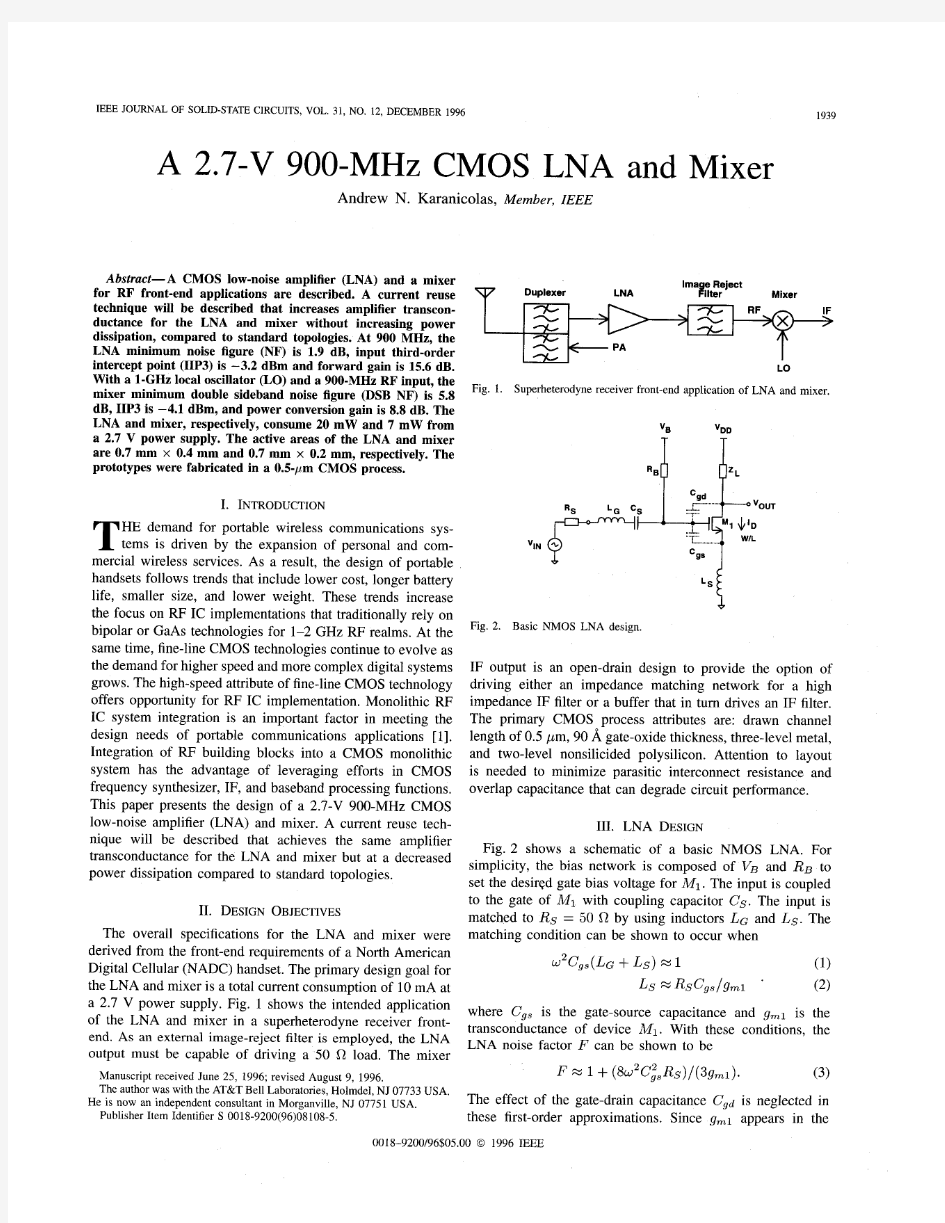 A 2.7V COMS LNA and Mixer