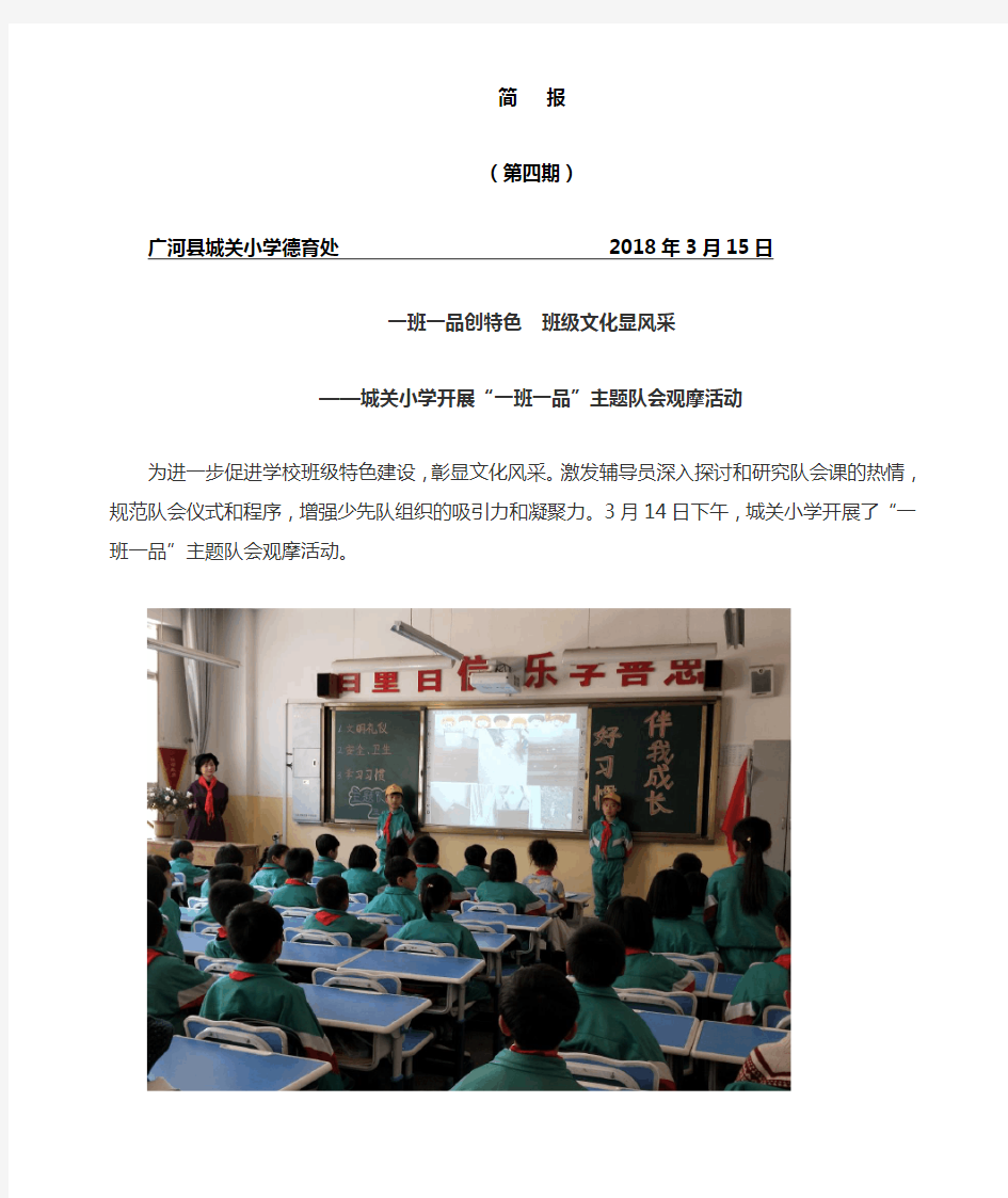 城关小学主题队会观摩 简报